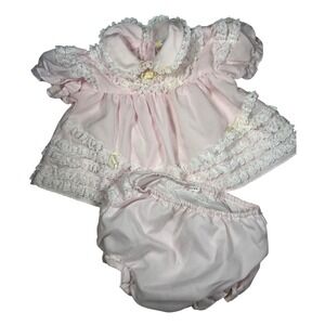 Vintage Mayfair Baby Girl Pink Lace Ruffle Top and Diaper Cover Set 6-9 Months